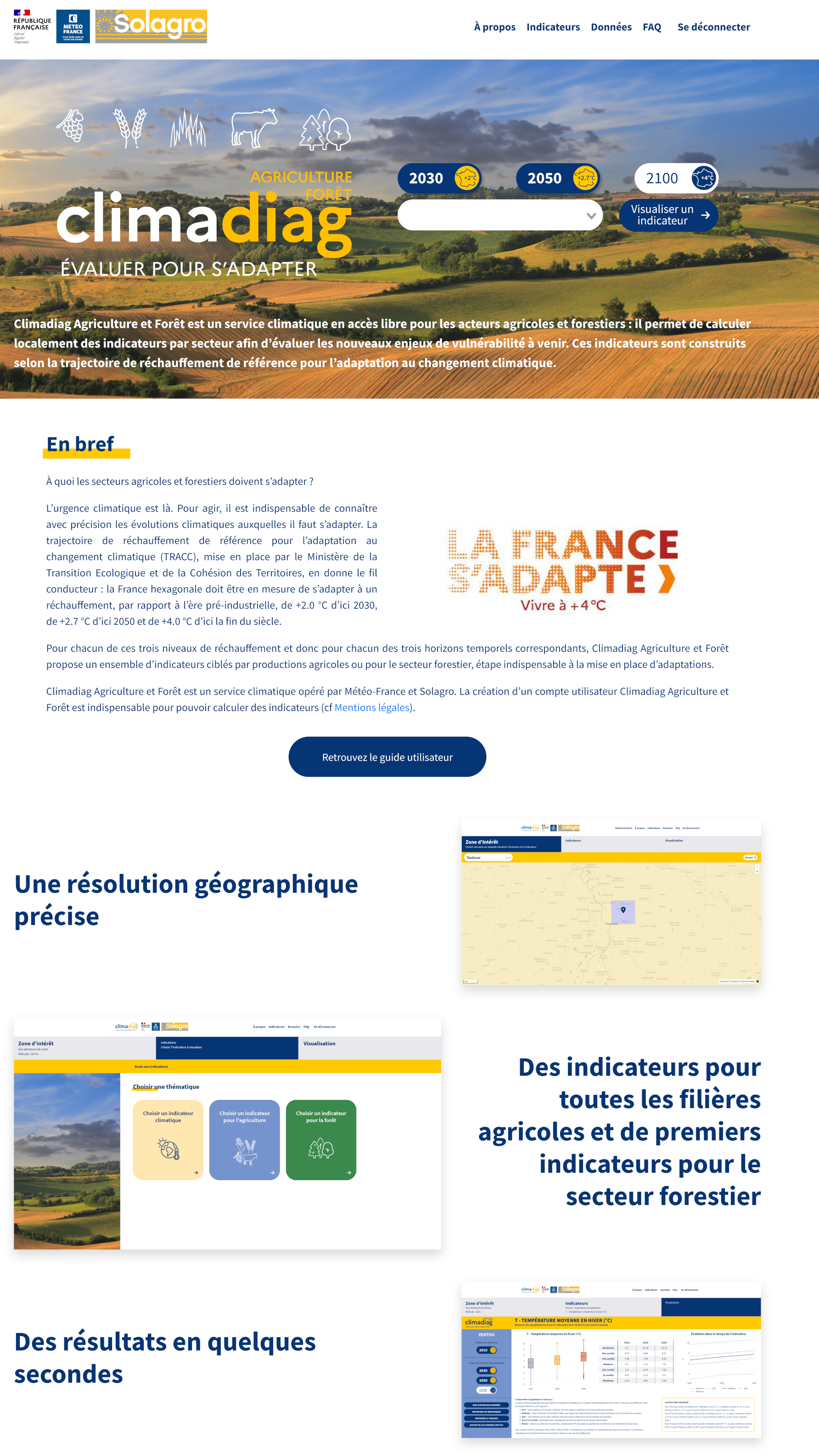Capture d'écran de l'outil climadiag