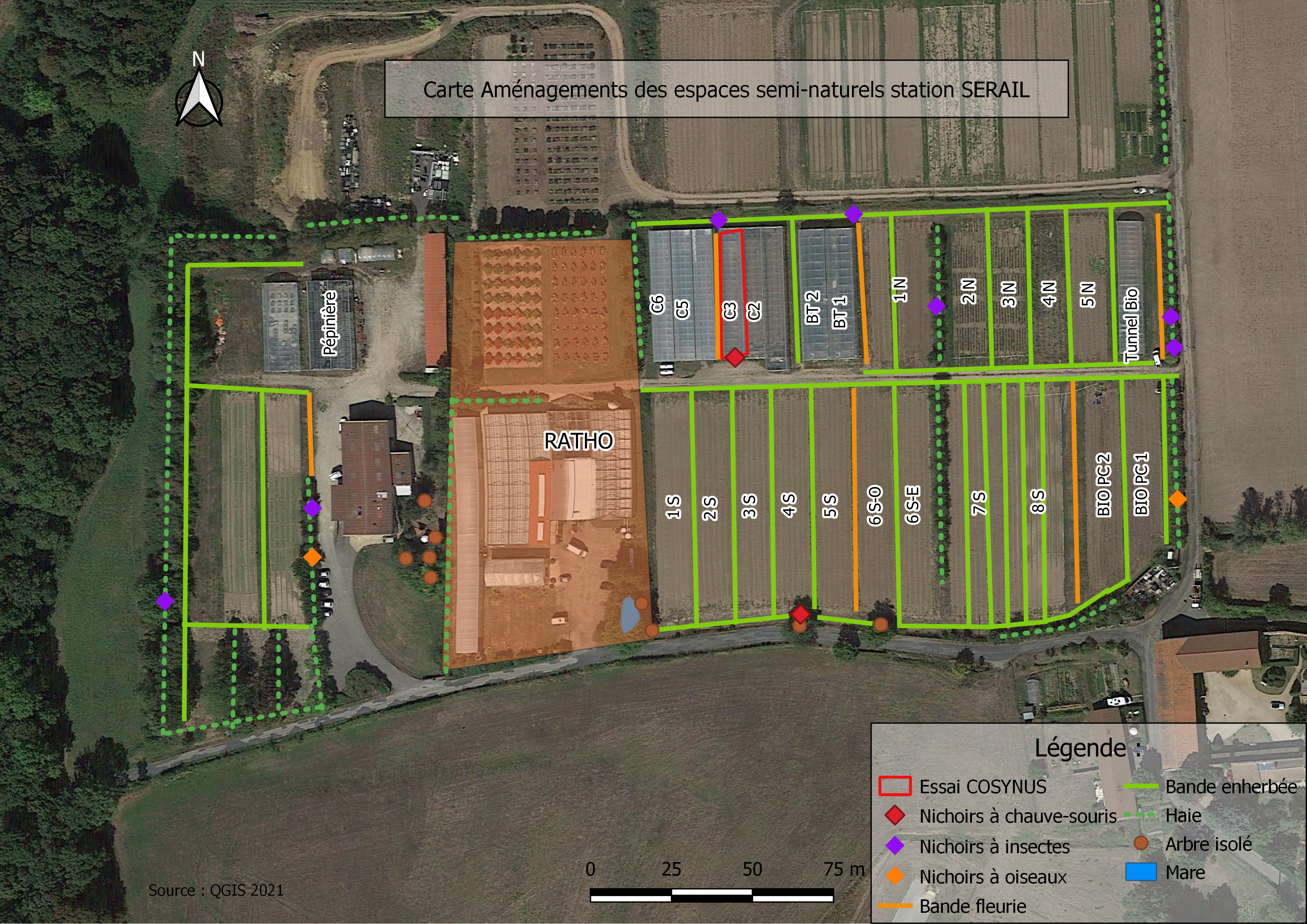 Cartographie des infrastructures agroécologiques du site CTIFL de Brindas