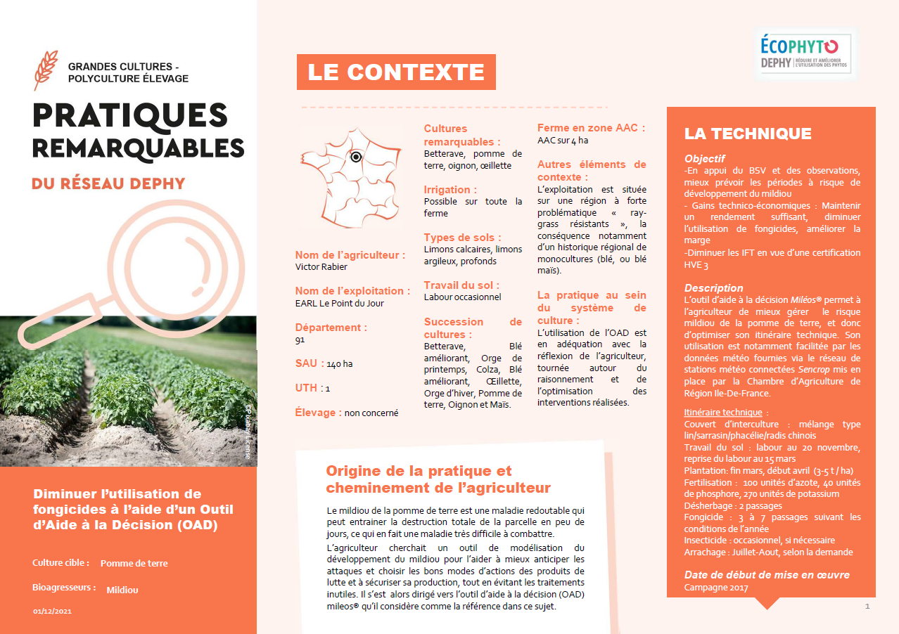 Diminuer l’utilisation de fongicides à l’aide d’un Outil d’Aide à la Décision (OAD)