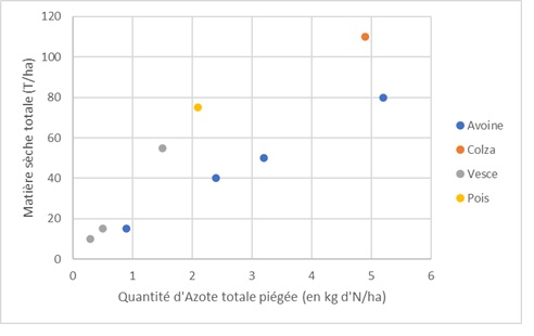 Azote totale piégée par espèce