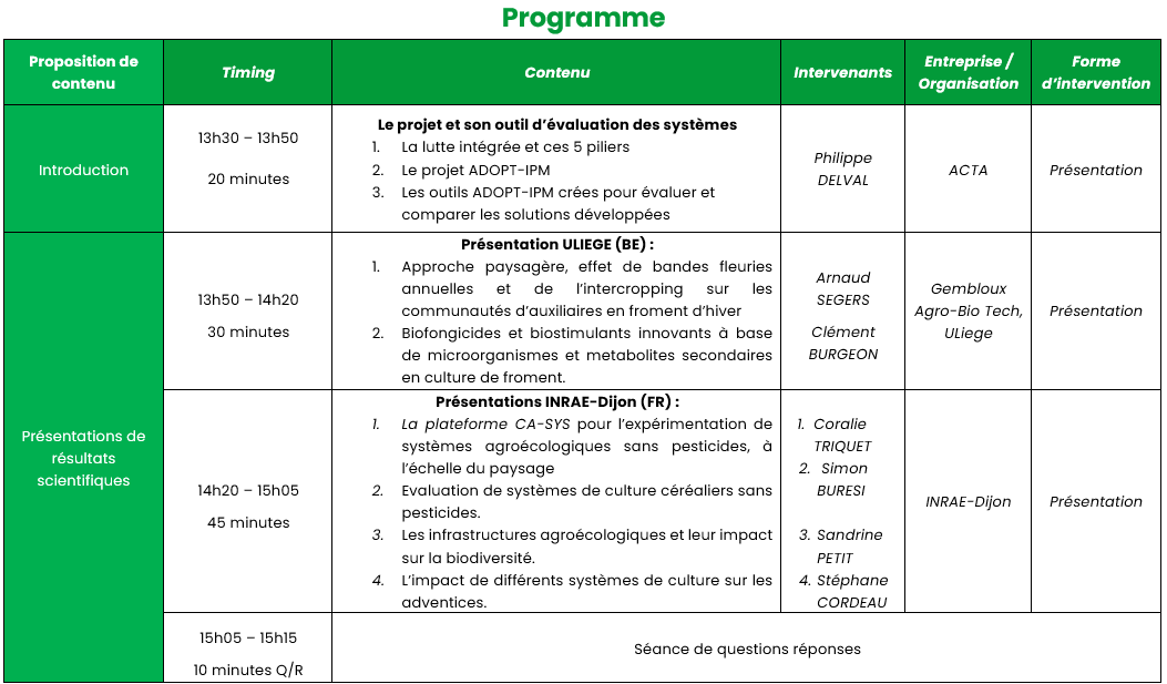 programme de l'évènement